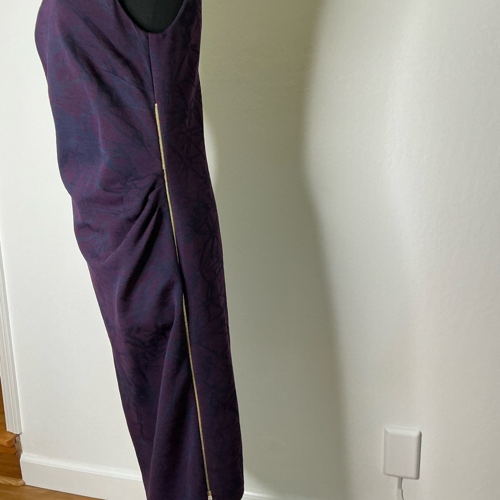 Escada Ruched Jacquard Print Sheath Midi Dress Purple Size 42 - Picture 8 of 16